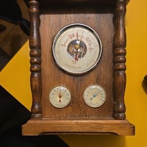 Source Unknown Brown Wooden Wall Clock with Barometer